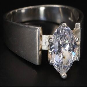 925 Sterling Silver SETA Marquise Cut White CZ Belcher Engagement Ring Size 7